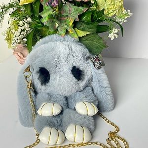 Adorable Grey Plush Bunny Crossbody Bag